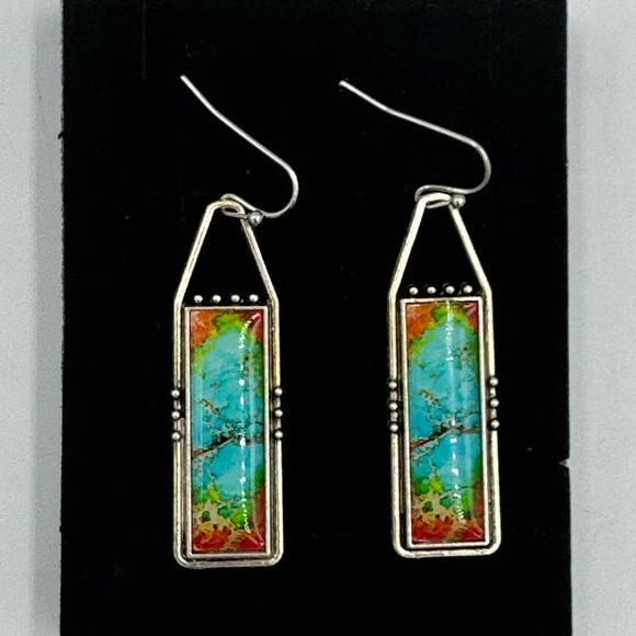 Unmarked Jewelry - NWOT Boho Silver Tone & Imitation Turquoise Drop Fashion Earrings